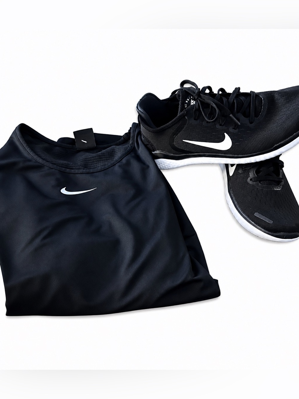 Nike Black Athletic Shirt with White Swoosh long sleeve